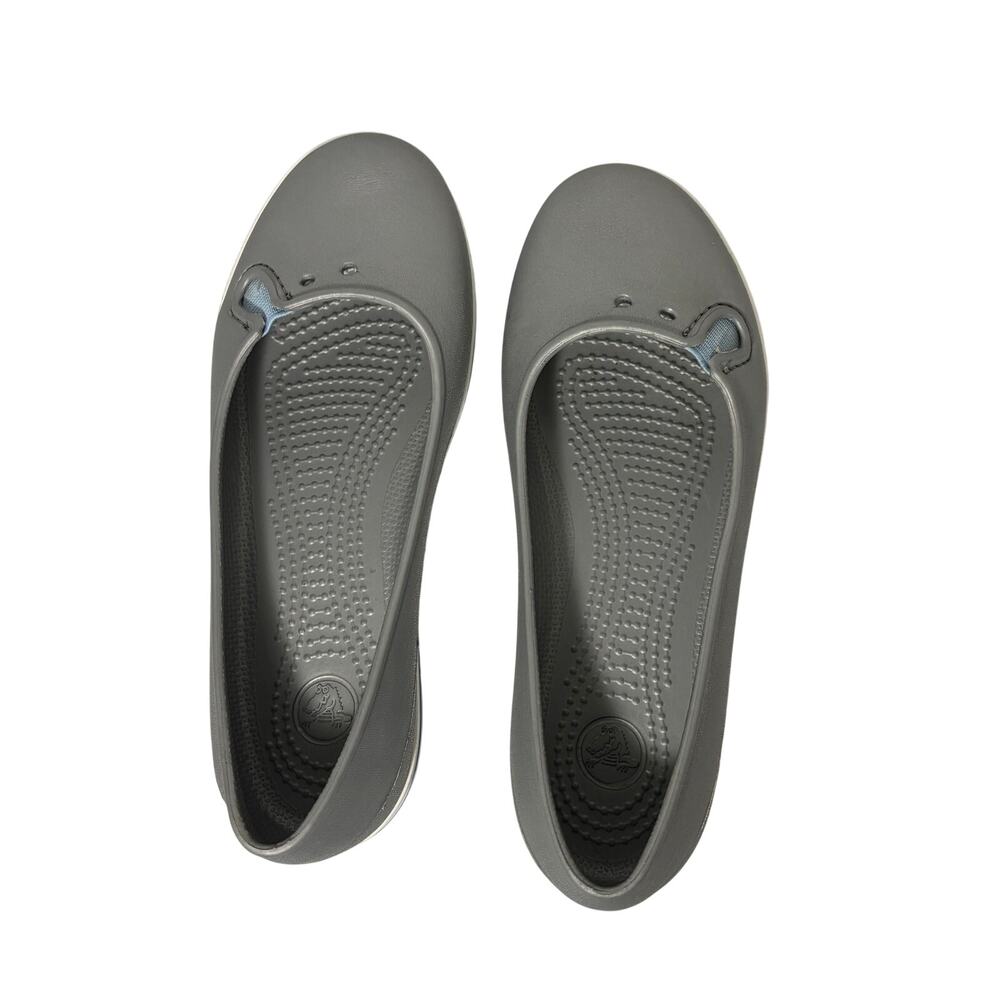 Crocs Duet Busy Day Skimmer Flats Gray Light Blue Stripe Womens Size 4 Ballet